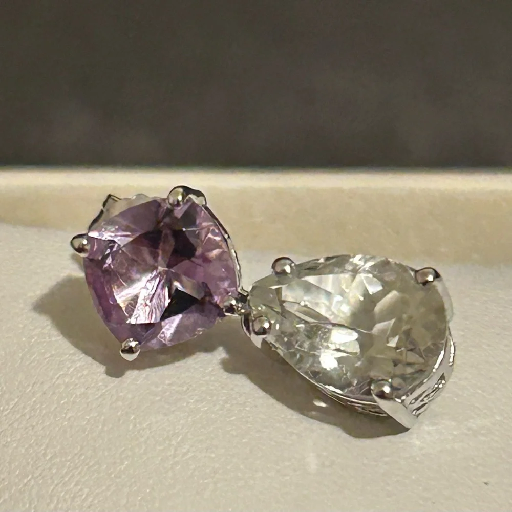 Stunning Designer 9CTW Purple and Green Amethyst Tear Drop Earrings - Picture 3 of 5
